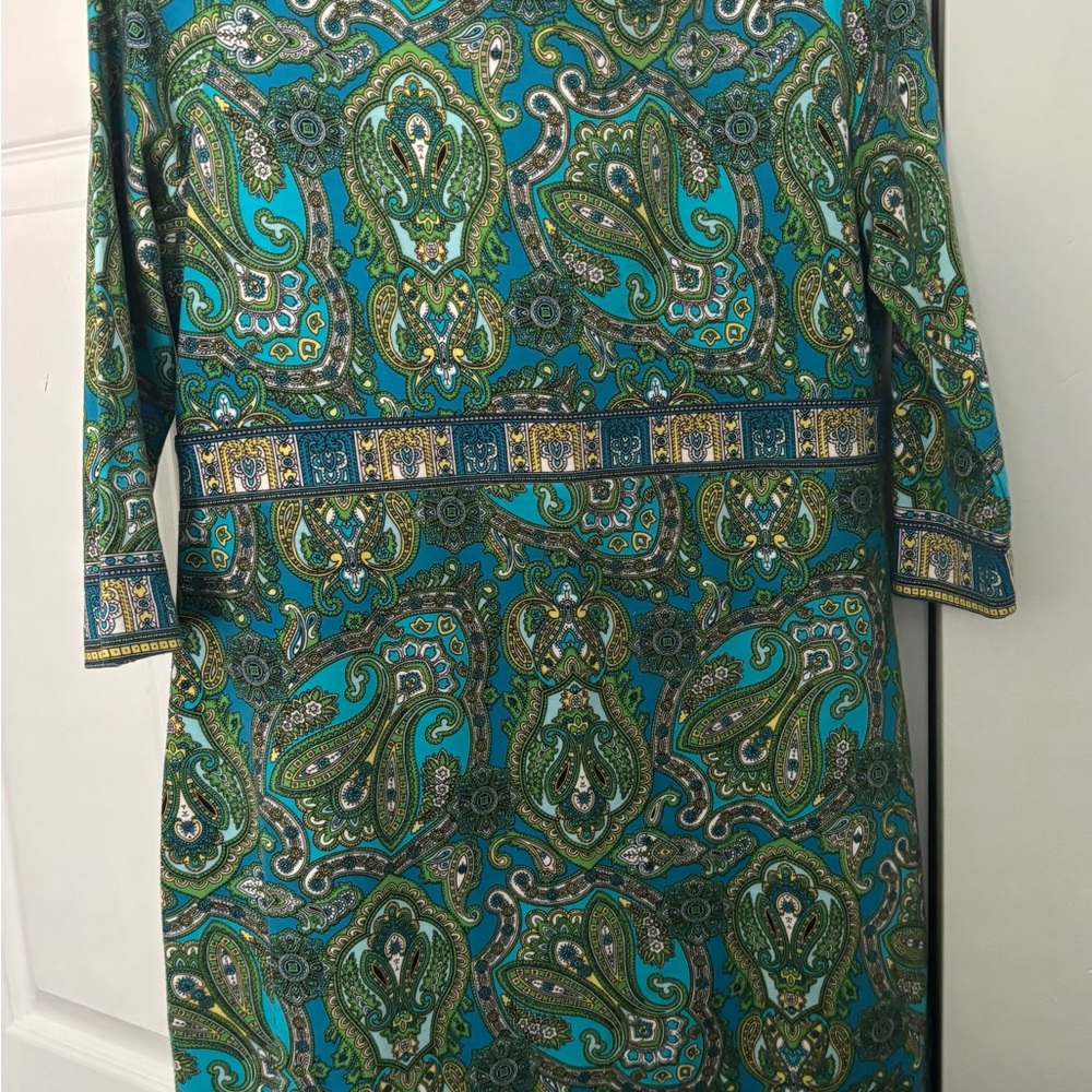 Talbots Teal and Green Paisley Long Sleeve Dress